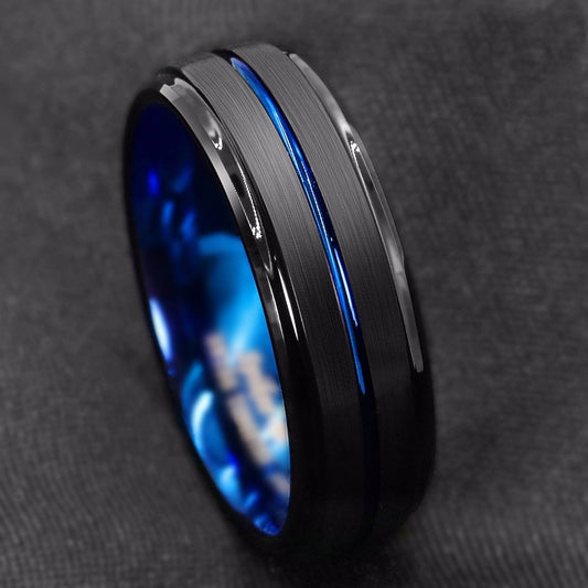 Stainless Steel Black Slotted Men Fashion Ring