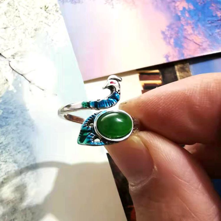 Semi-precious Stone Knitted Peacock Ring