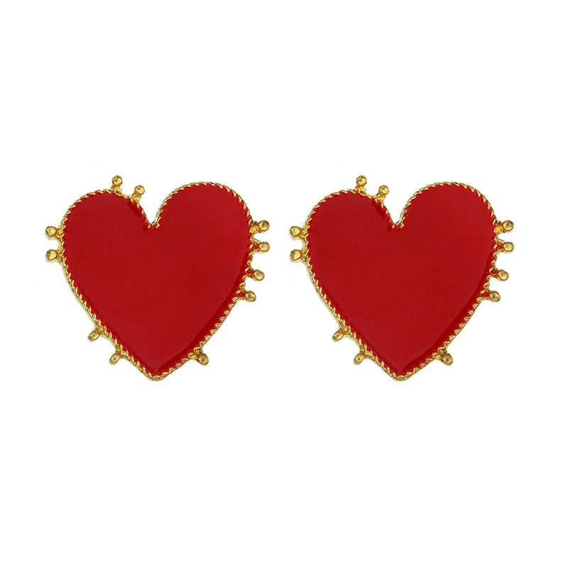 European And American Retro Alloy Oil Drop Peach Heart Ear Studs