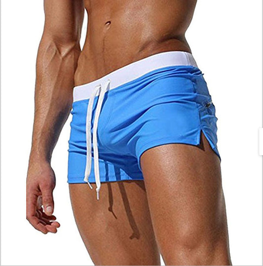 Men's Solid Color Fashion Back Pocket Design Swimming Trunks