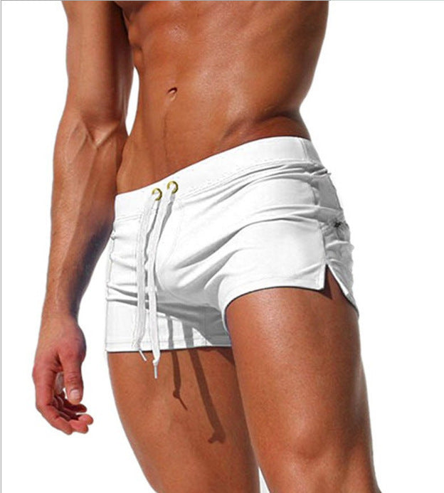 Men's Solid Color Fashion Back Pocket Design Swimming Trunks