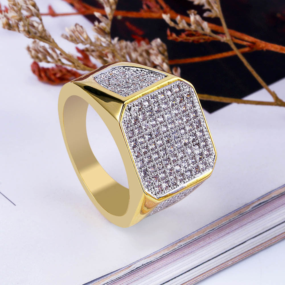 Golden Business Full Diamond Ring For Men