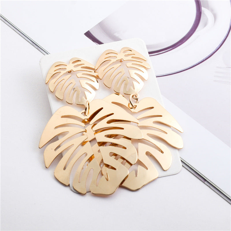 Metal Leaf Large Trendy Simple And Fresh Earrings