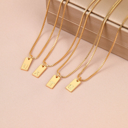 English Letter Necklace Creative Box Chain English Letter Square Pendant Clavicle Chain