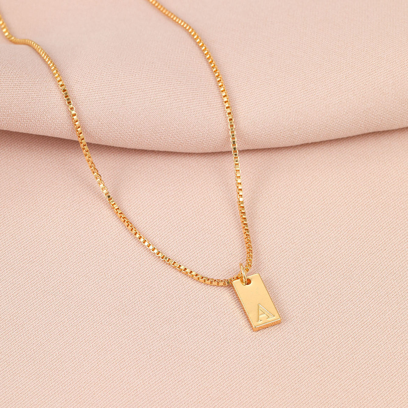 English Letter Necklace Creative Box Chain English Letter Square Pendant Clavicle Chain