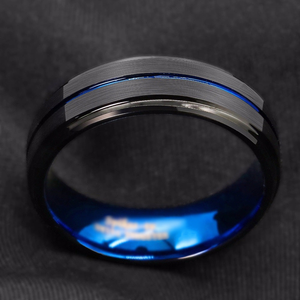 Stainless Steel Black Slotted Men Fashion Ring