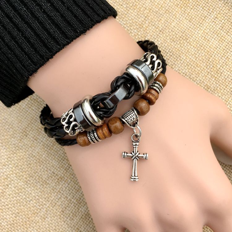 Cross stud braided leather