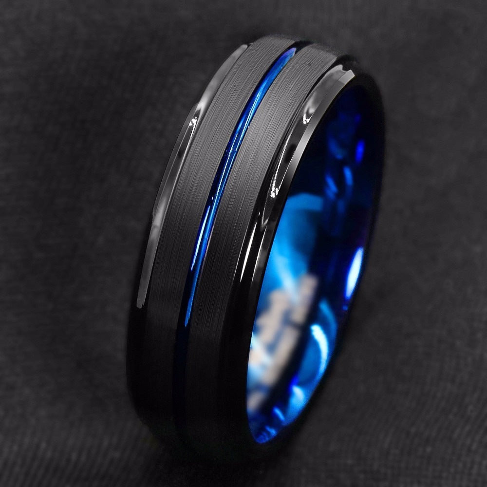 Stainless Steel Black Slotted Men Fashion Ring