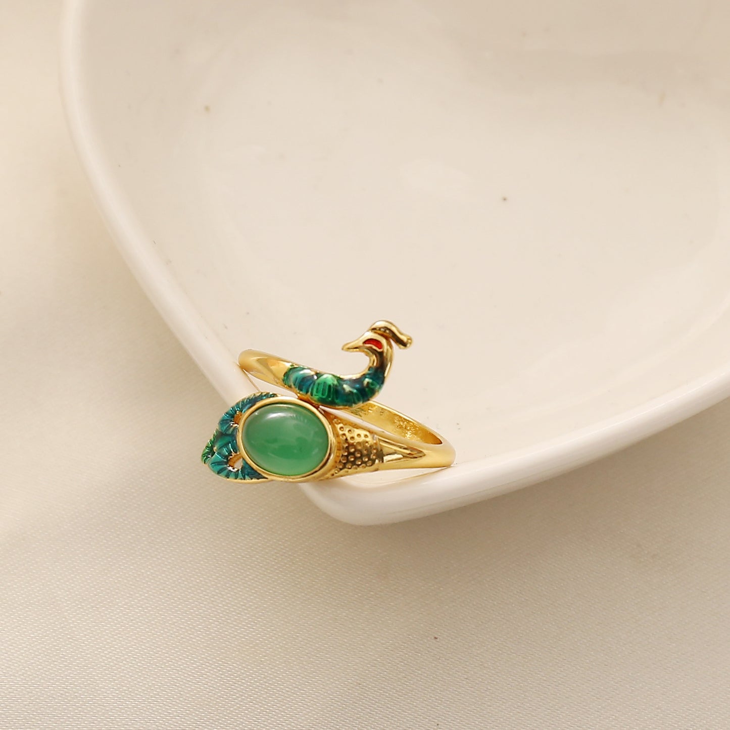 Semi-precious Stone Knitted Peacock Ring