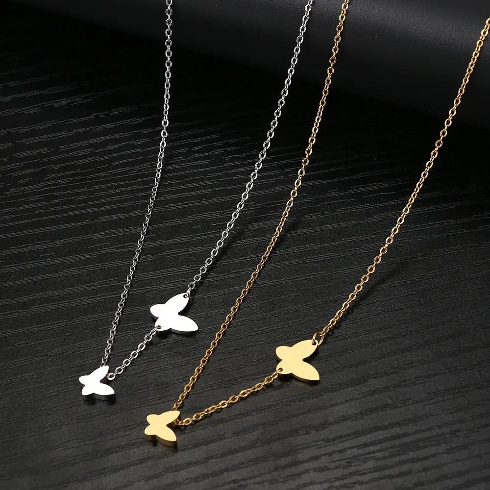 Stainless Steel Butterfly Pendant Sweet Temperamental All-match Niche Design Necklace