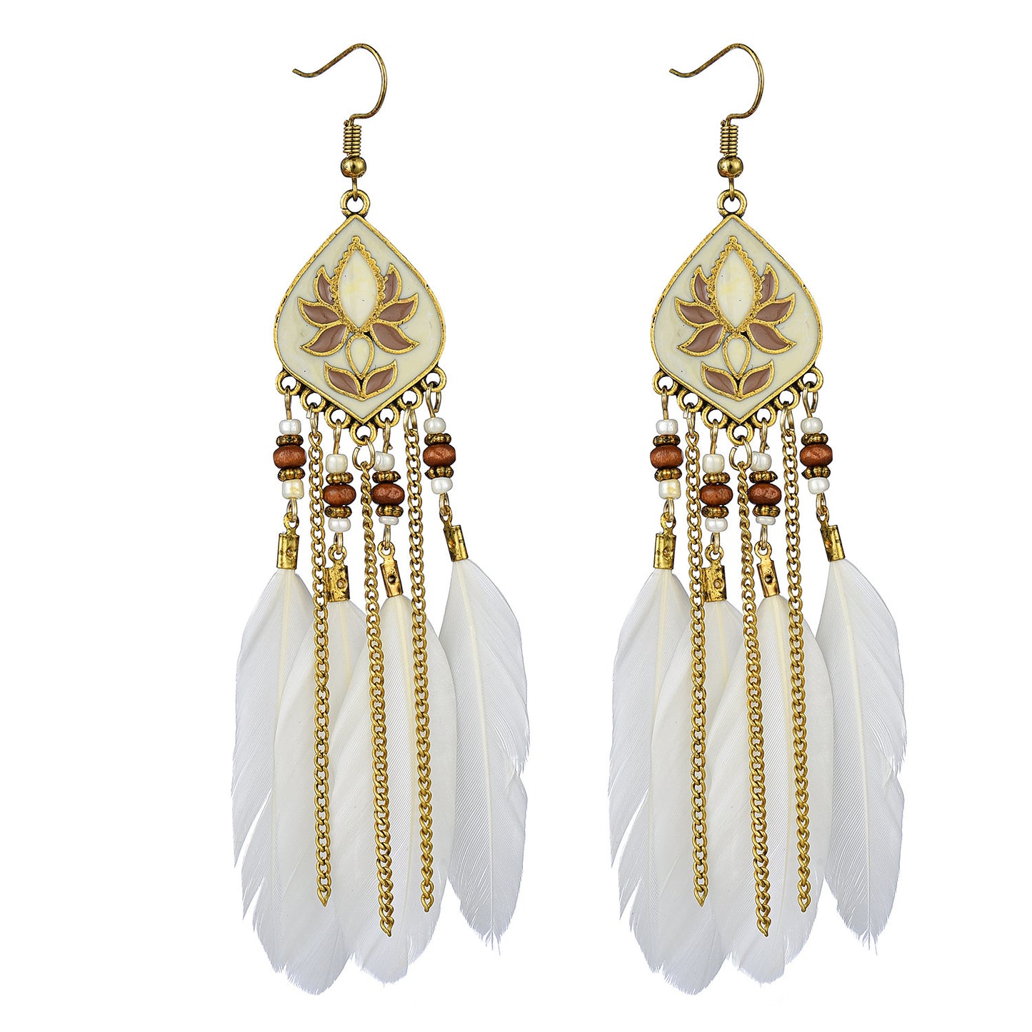 Vintage White Feather Tassel Earrings