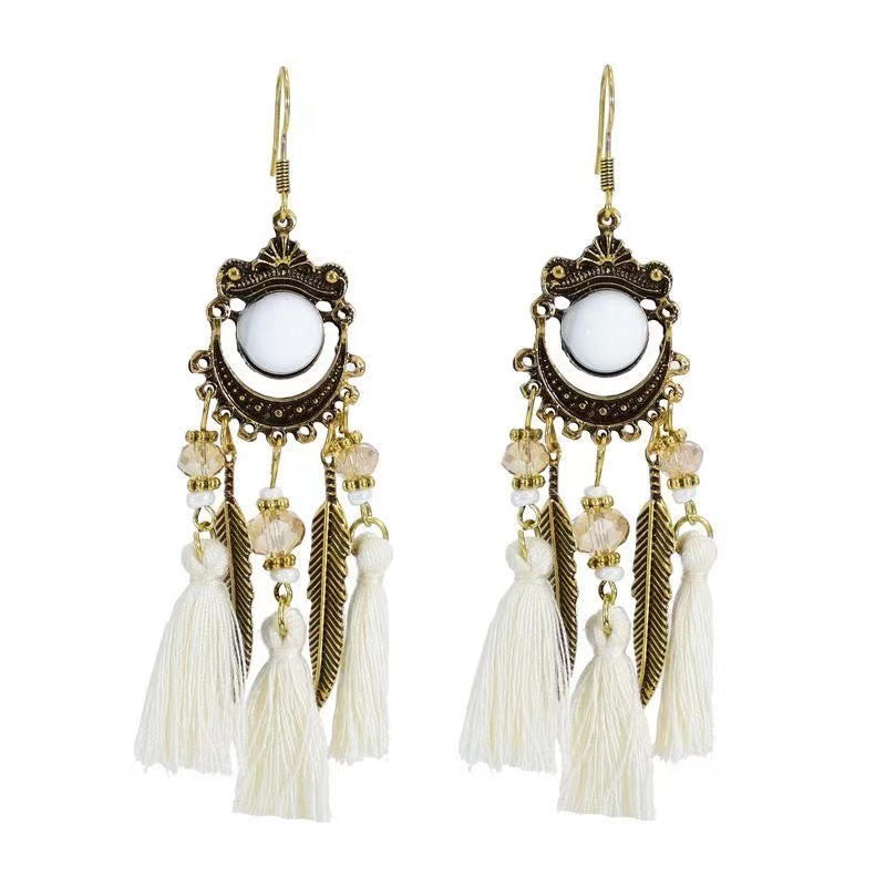 Vintage White Feather Tassel Earrings