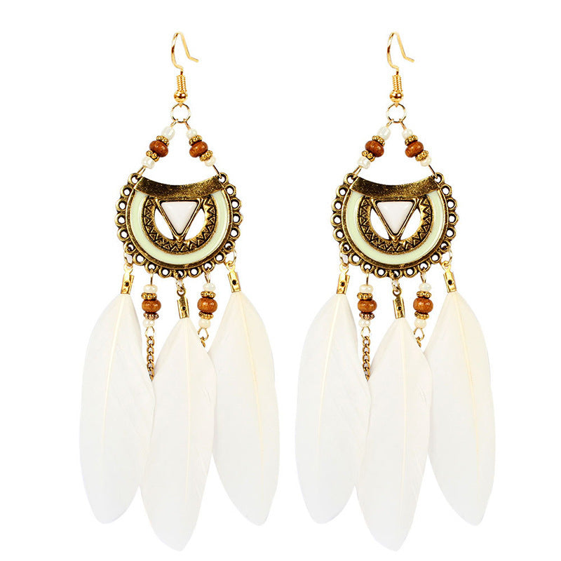 Vintage White Feather Tassel Earrings