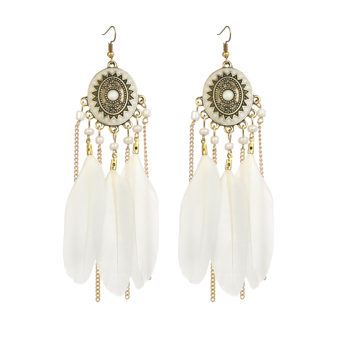 Vintage White Feather Tassel Earrings