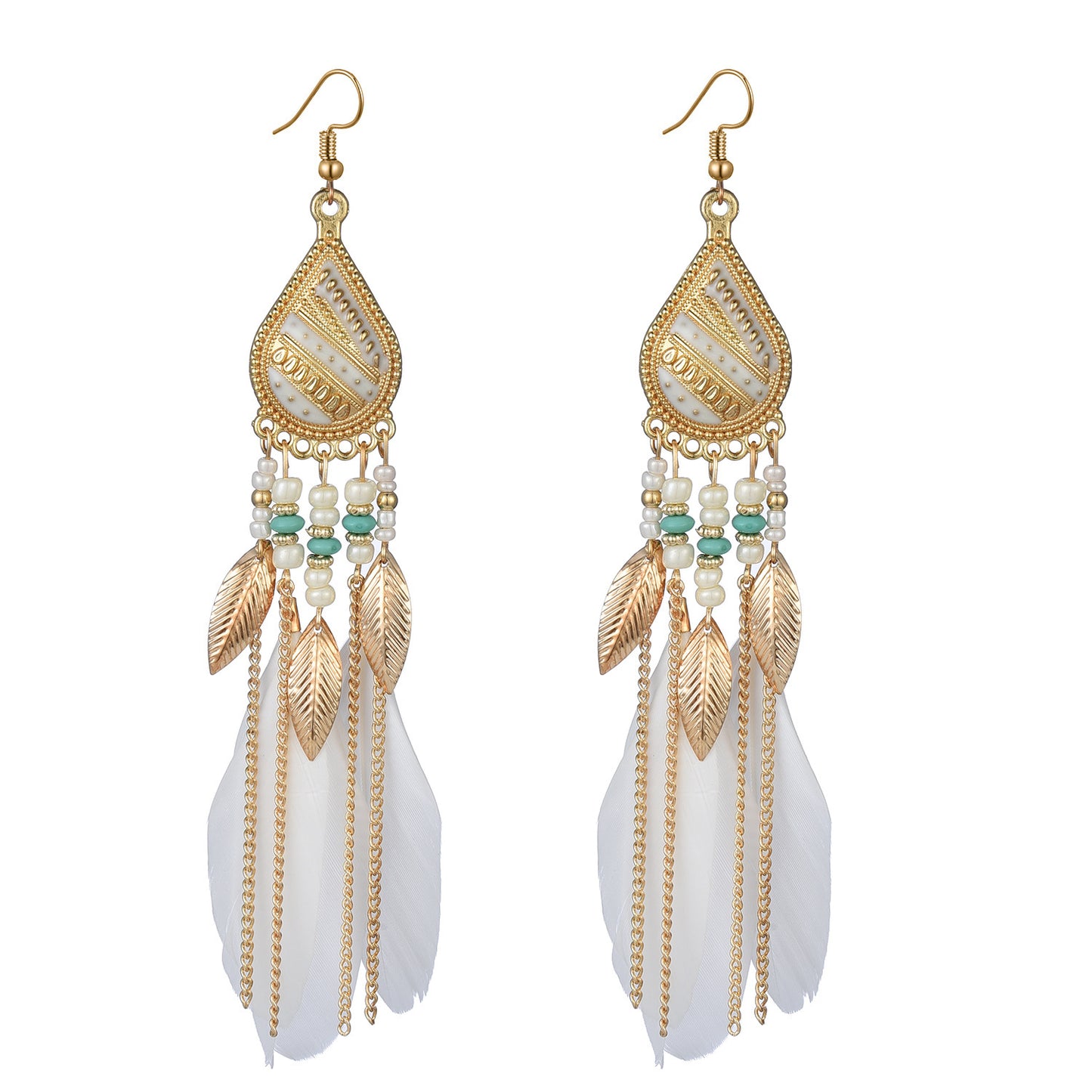 Vintage White Feather Tassel Earrings