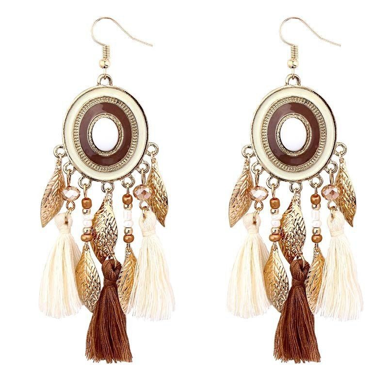 Vintage White Feather Tassel Earrings