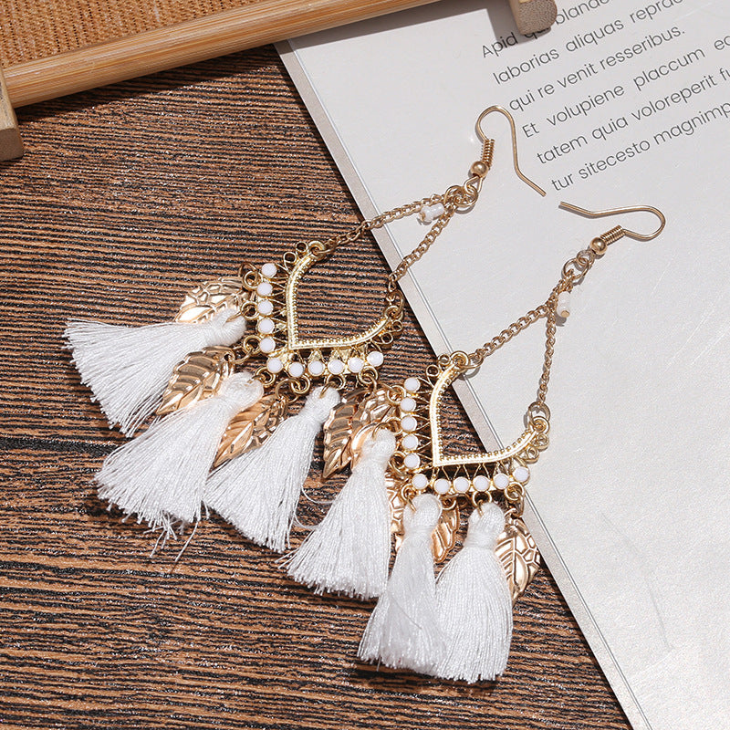 Vintage White Feather Tassel Earrings