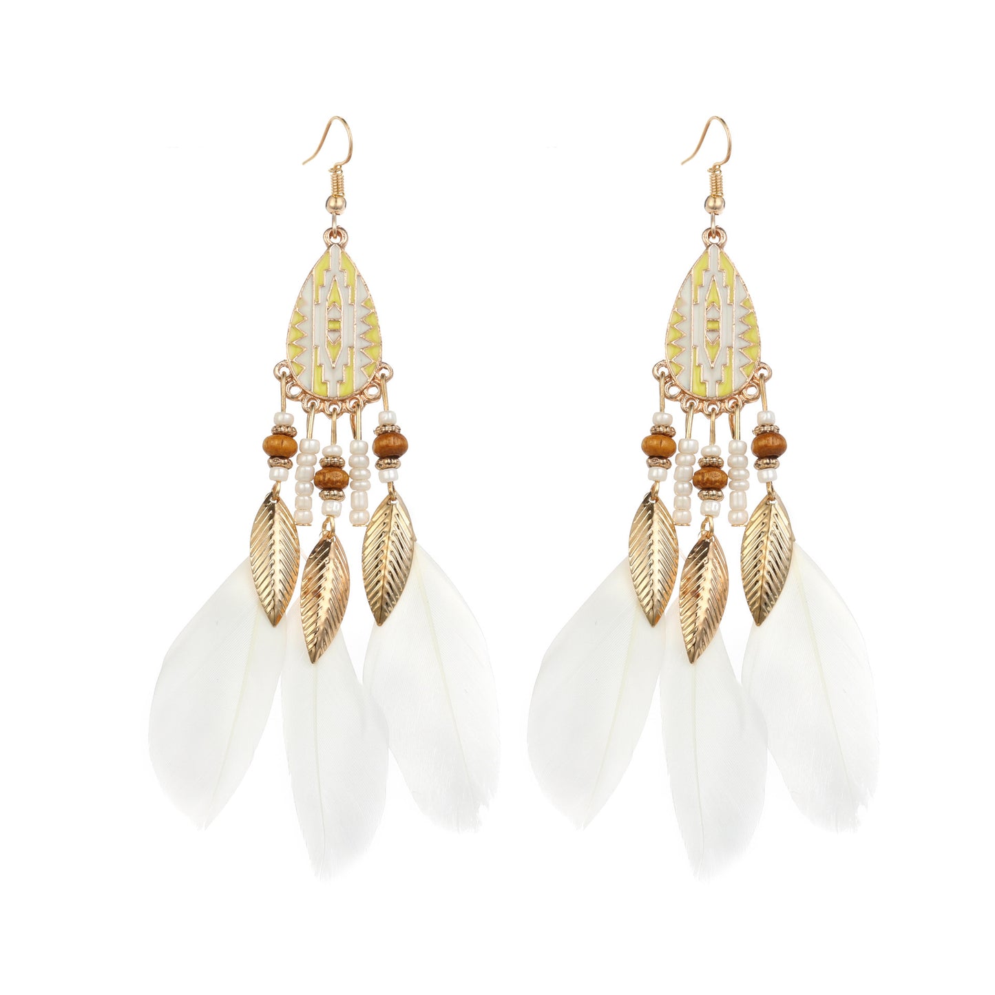 Vintage White Feather Tassel Earrings