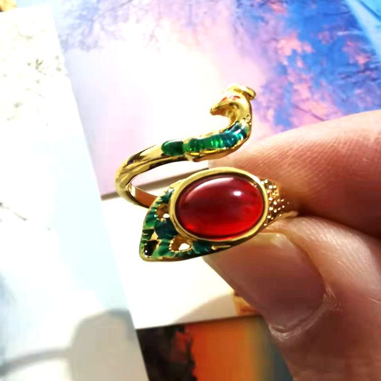 Semi-precious Stone Knitted Peacock Ring