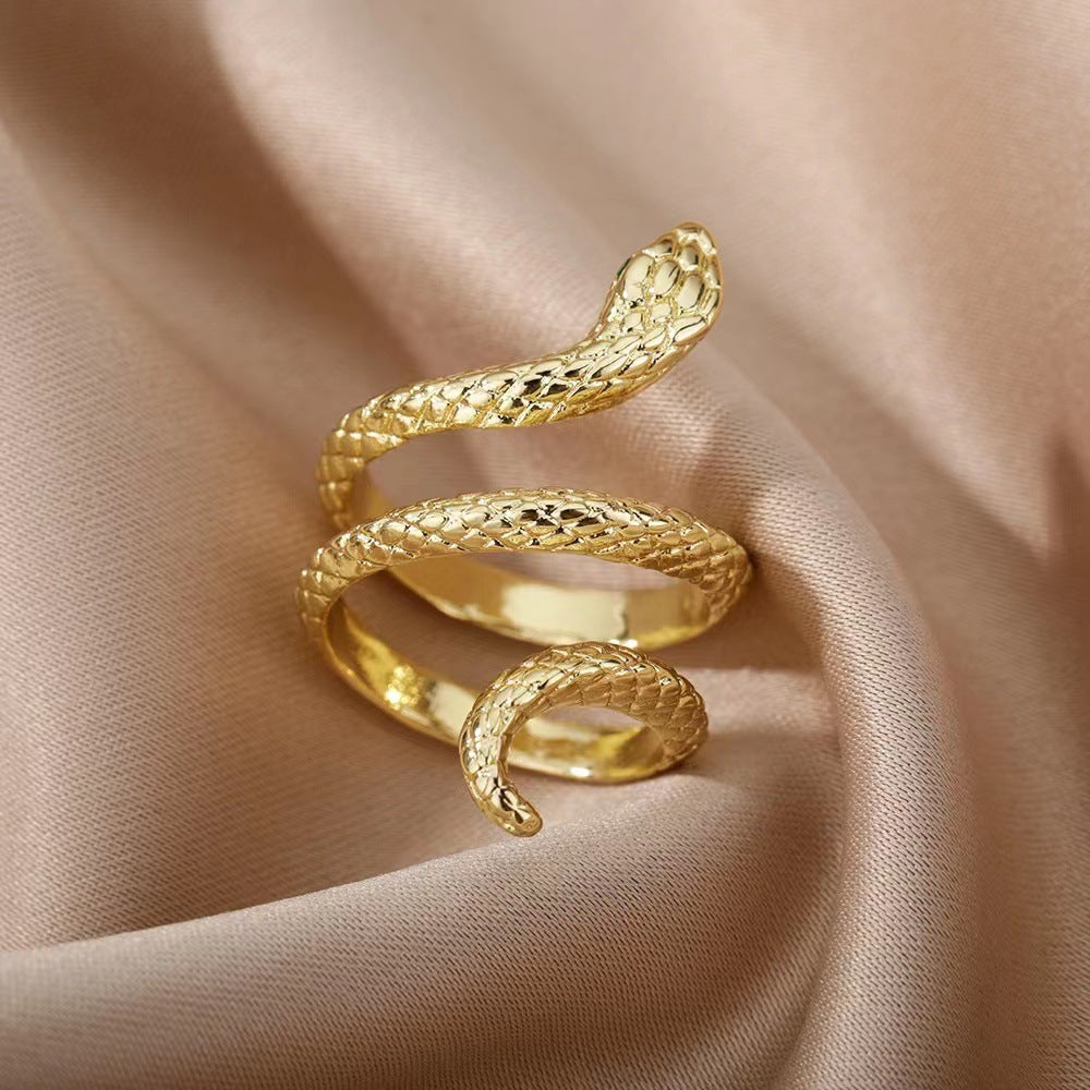 Long Alloy Men's And Women's Serpentine Ring Punk Metal Animal Retro Exaggerated Snake Ring