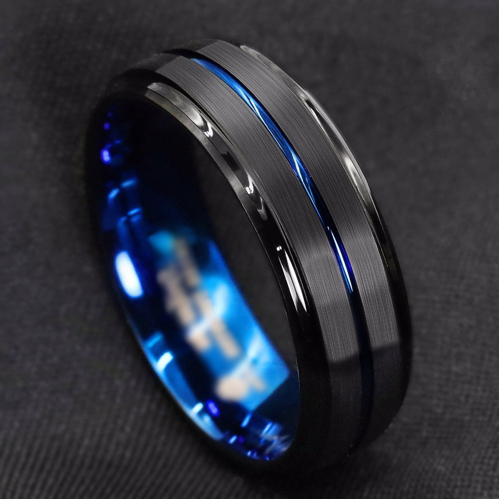 Stainless Steel Black Slotted Men Fashion Ring