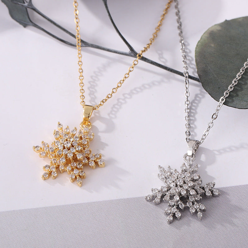 Rotatable Snowflake Pendant Titanium Steel Necklace Ornament Women