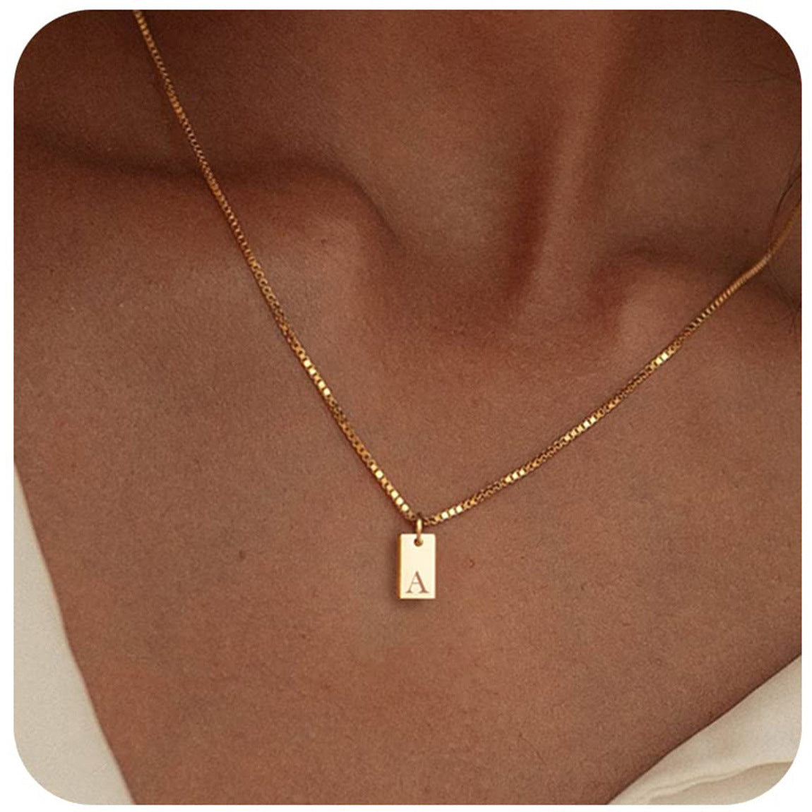 English Letter Necklace Creative Box Chain English Letter Square Pendant Clavicle Chain